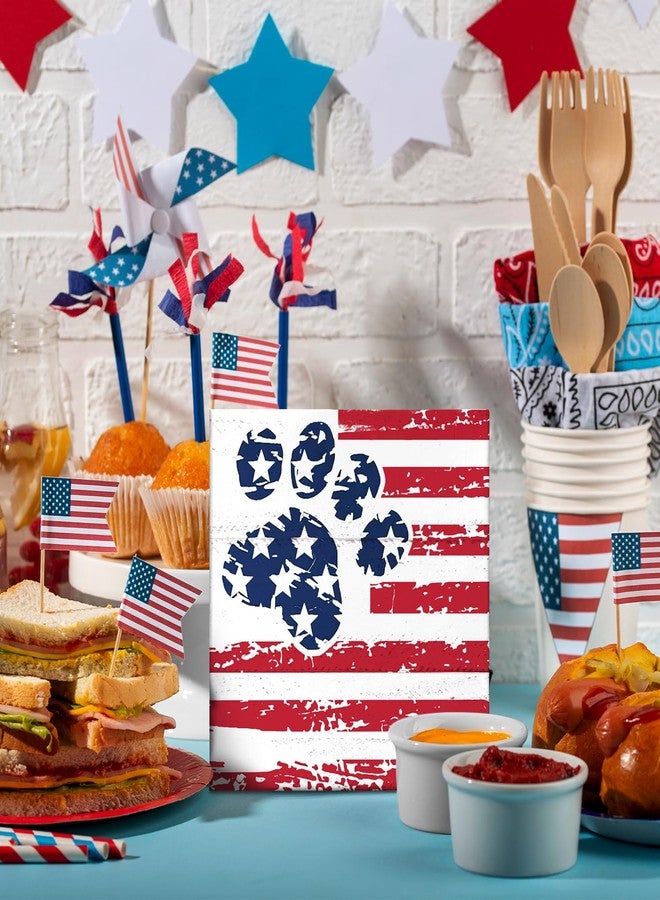 JXREQ Patriotic Red White and Blue Decorations 4th of July Dog Paw Desk Decor, 250 Years Americana Patriotic Independence Day Fourth of July Tiered Tray Decor for Home Table Shelf Decorations, 5x5 Inch - Image 3