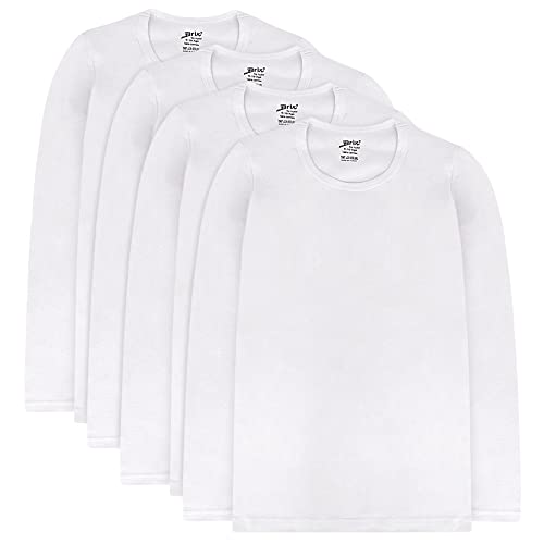 Brix Boys' Long Sleeve Tees - Tagless Crewneck Cotton Soft 4-pk Shirts. 2-20 (9-10 Years, White 4-Pack) - Image 1