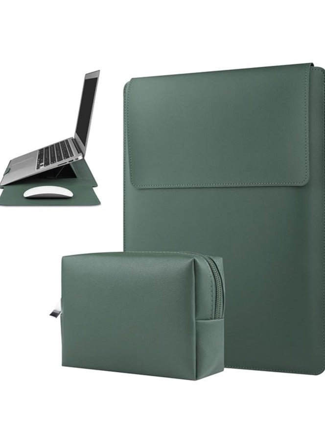 erorex Laptop Sleeve Case, 13-14 Inch Multifunctional Laptop Sleeve Case with Stand, Waterproof Leather Computer Protective Cover Bag, Slim Laptop Carrying Case, Suitable for Business Travel (Green) - Image 1