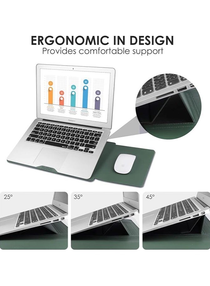 erorex Laptop Sleeve Case, 13-14 Inch Multifunctional Laptop Sleeve Case with Stand, Waterproof Leather Computer Protective Cover Bag, Slim Laptop Carrying Case, Suitable for Business Travel (Green) - Image 4