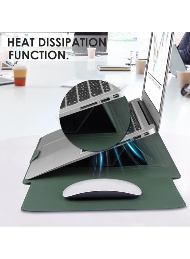 erorex Laptop Sleeve Case, 13-14 Inch Multifunctional Laptop Sleeve Case with Stand, Waterproof Leather Computer Protective Cover Bag, Slim Laptop Carrying Case, Suitable for Business Travel (Green) - Image 5