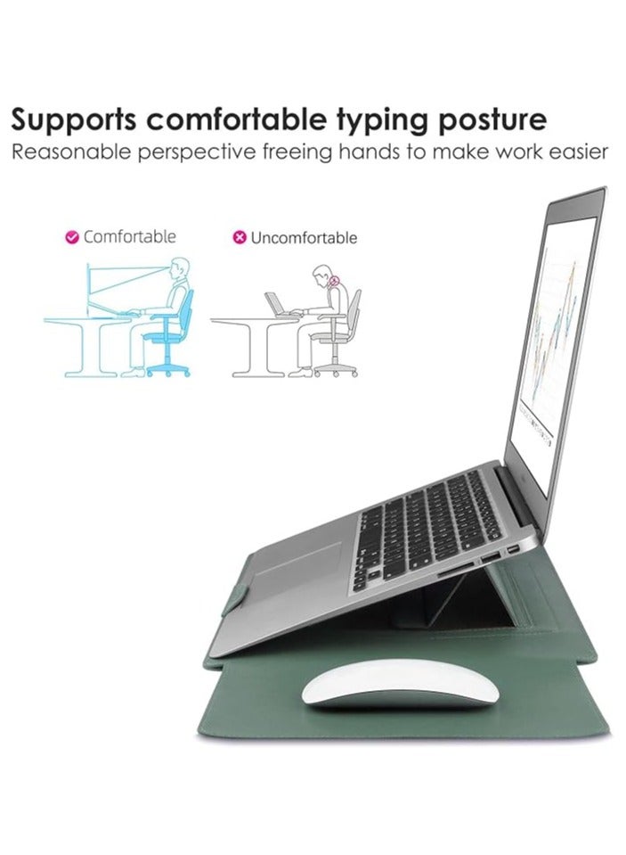 erorex Laptop Sleeve Case, 13-14 Inch Multifunctional Laptop Sleeve Case with Stand, Waterproof Leather Computer Protective Cover Bag, Slim Laptop Carrying Case, Suitable for Business Travel (Green) - Image 3