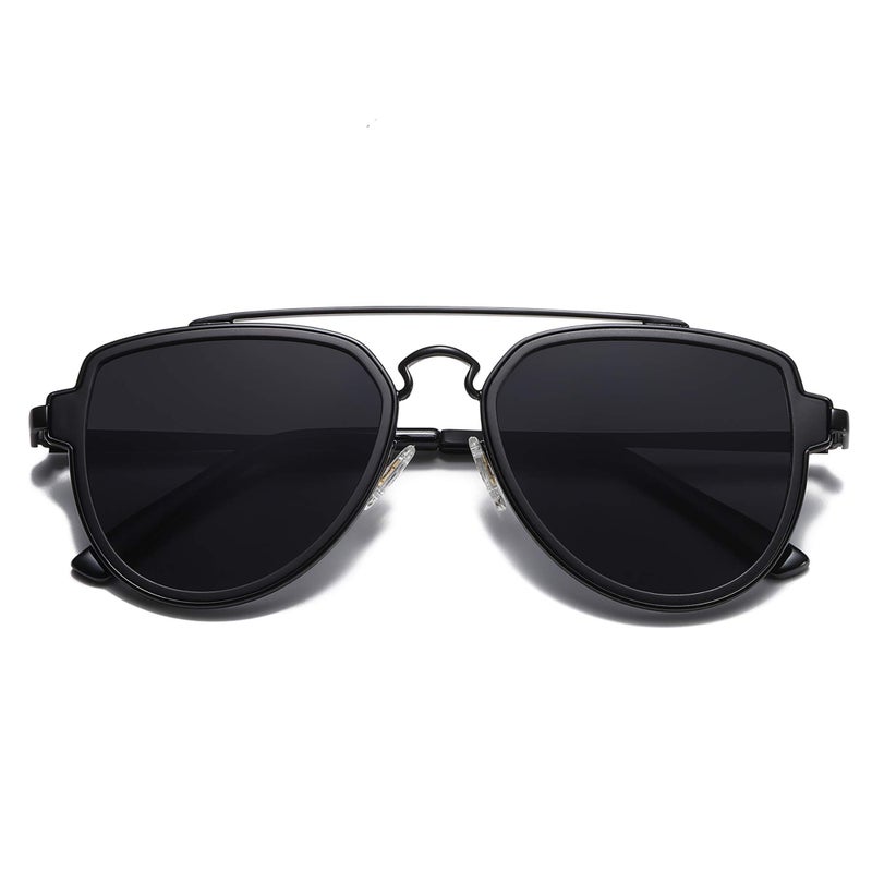 SOJOS Retro Polarized Double Bridge Sunglasses for Men Women Mirrored Lens SJ1051 with Black Frame/Grey Lens - Image 1