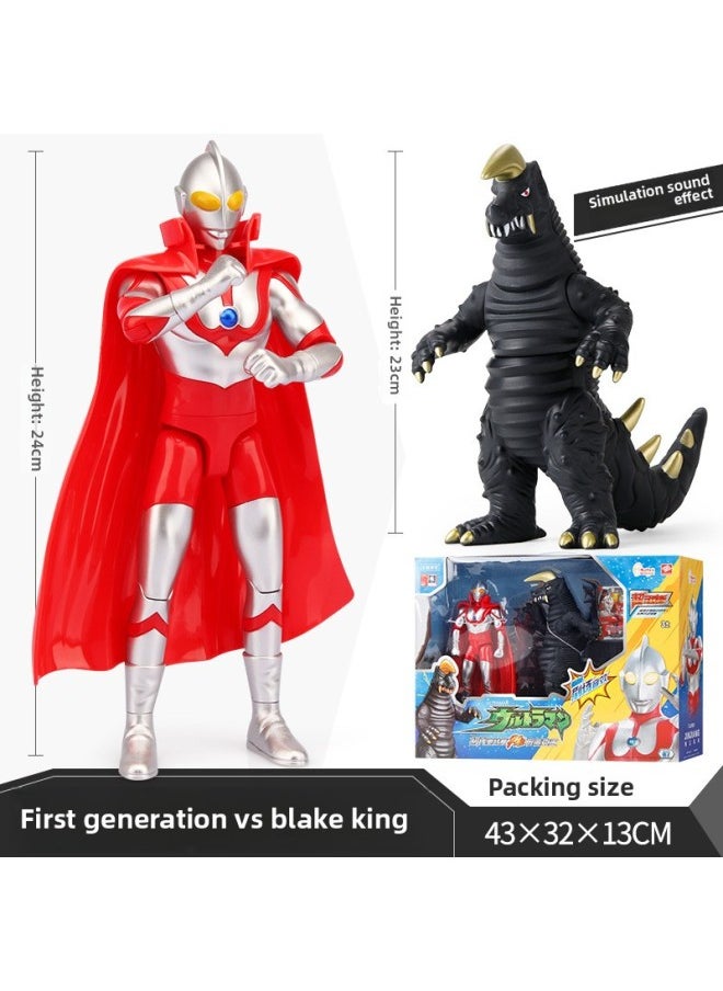 Ultraman Toy Doll Full Series Large Super Large Ultraman Telo Transfiguration Figure Suit Soft Glue Monster-Color:The First Generation Monster [24cm Doll + Sound Monster Blake King] Gift Box  - Image 1