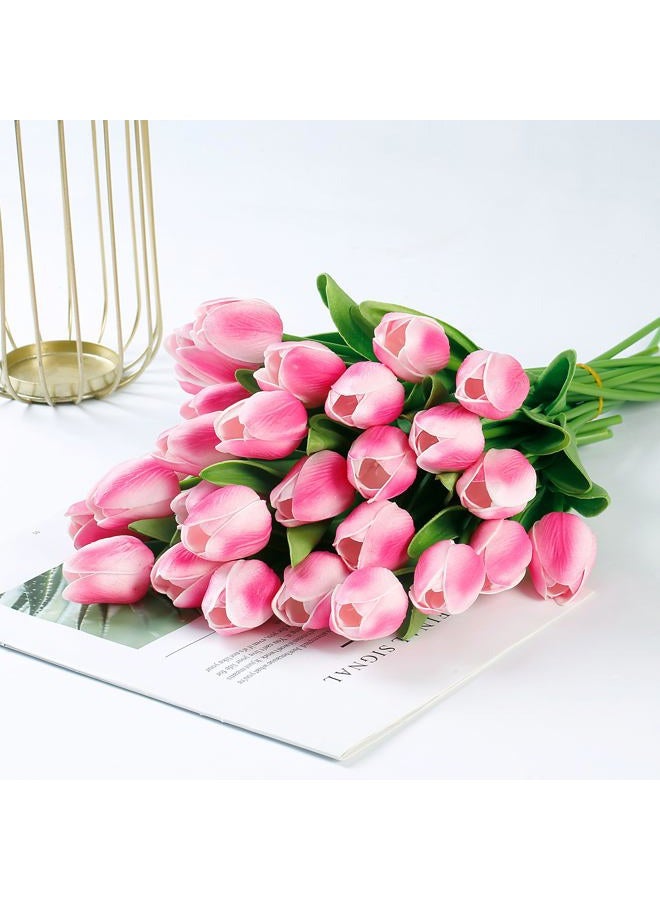 Sggvecsy 30 Pcs Fake Tulips Artificial Flowers Real Touch PU Faux Flowers Tulip Stems for Wedding Spring Bouquet Floral Arrangement Home Party Office Decorations for Mother's Day (Rose Pink) - Image 5