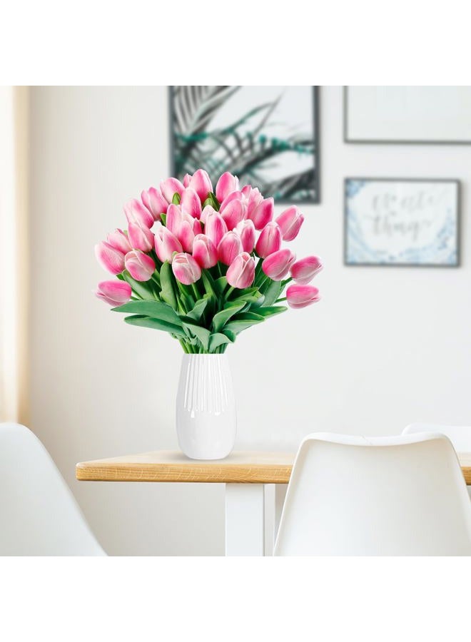 Sggvecsy 30 Pcs Fake Tulips Artificial Flowers Real Touch PU Faux Flowers Tulip Stems for Wedding Spring Bouquet Floral Arrangement Home Party Office Decorations for Mother's Day (Rose Pink) - Image 4