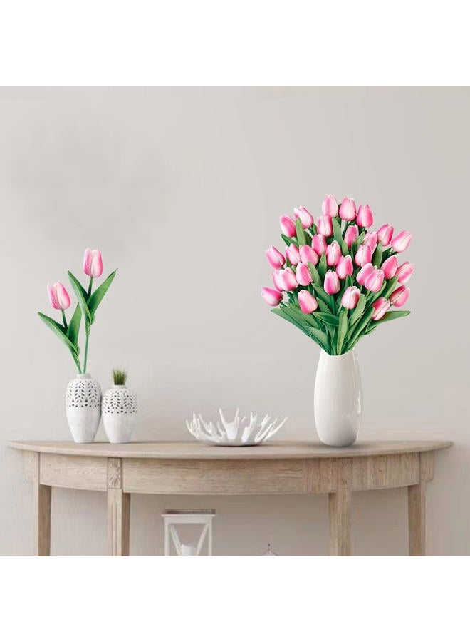 Sggvecsy 30 Pcs Fake Tulips Artificial Flowers Real Touch PU Faux Flowers Tulip Stems for Wedding Spring Bouquet Floral Arrangement Home Party Office Decorations for Mother's Day (Rose Pink) - Image 2