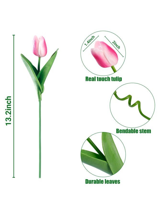 Sggvecsy 30 Pcs Fake Tulips Artificial Flowers Real Touch PU Faux Flowers Tulip Stems for Wedding Spring Bouquet Floral Arrangement Home Party Office Decorations for Mother's Day (Rose Pink) - Image 3