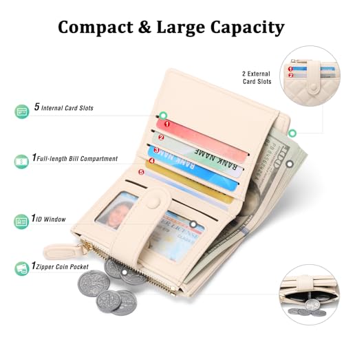 GAEKEAO Small Wallet for Women Slim Bifold Leather RFID Blocking Credit Card Holder Wallets Zipper Pocket Coin Purse with ID Window - Image 2