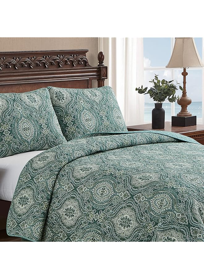TOMMY Bahama Quilt Set Coastal Reversible Cotton Bedding With Matching Shams All Season Home Decor King Turtle Cove Green - Image 2