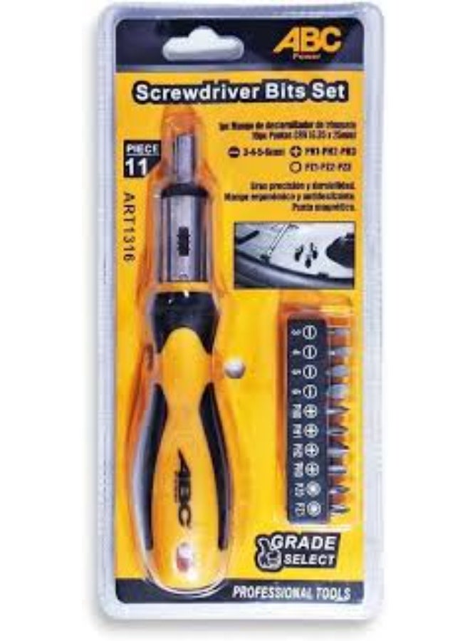 ABC Screwdriver Set 11 Pcs - Black & Yellow - ART1316 - Image 1