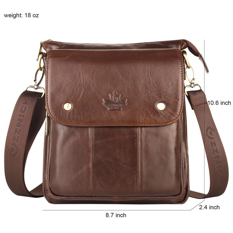 ZZNICK ZZNICK Genuine Leather Messenger Bag, Sling Bag Crossbody Shoulder Bags for Travel Work Business (Brown-2303, Medium)  - Image 2