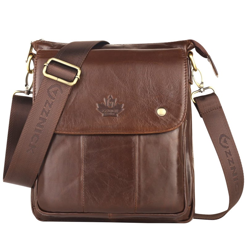 ZZNICK ZZNICK Genuine Leather Messenger Bag, Sling Bag Crossbody Shoulder Bags for Travel Work Business (Brown-2303, Medium)  - Image 1