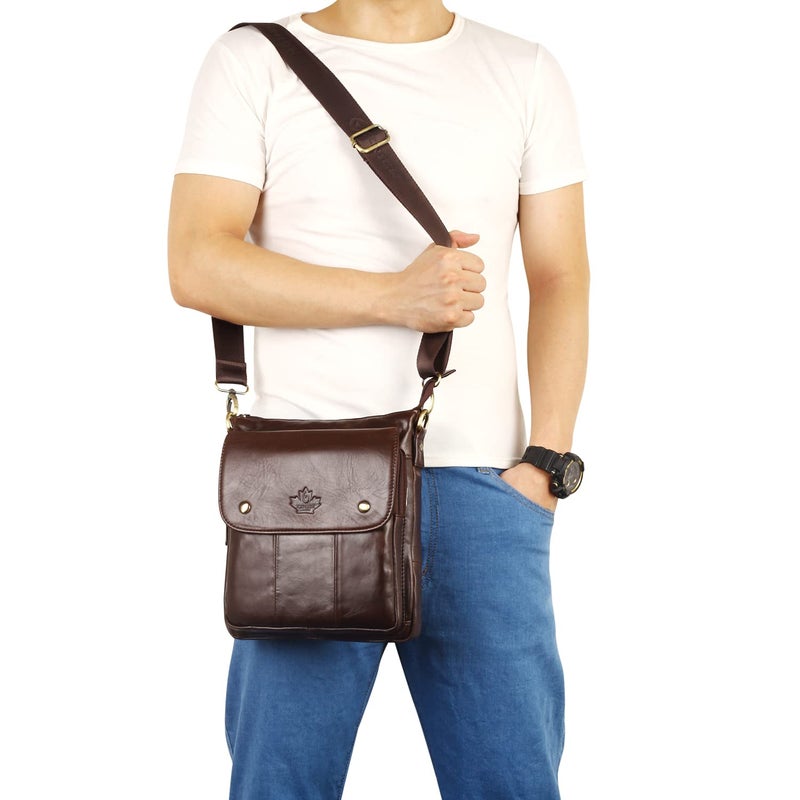 ZZNICK ZZNICK Genuine Leather Messenger Bag, Sling Bag Crossbody Shoulder Bags for Travel Work Business (Brown-2303, Medium)  - Image 3