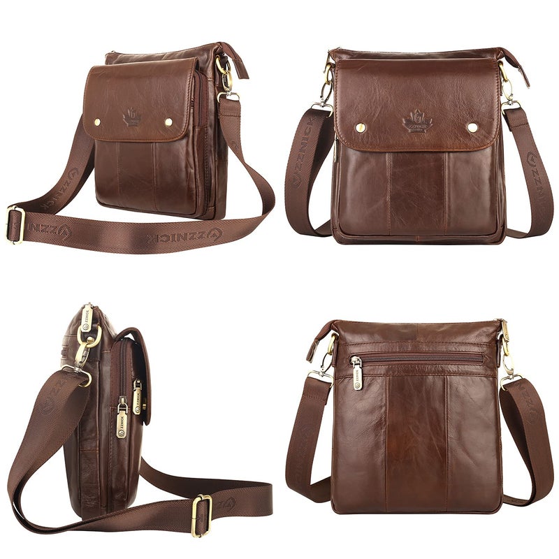 ZZNICK ZZNICK Genuine Leather Messenger Bag, Sling Bag Crossbody Shoulder Bags for Travel Work Business (Brown-2303, Medium)  - Image 5