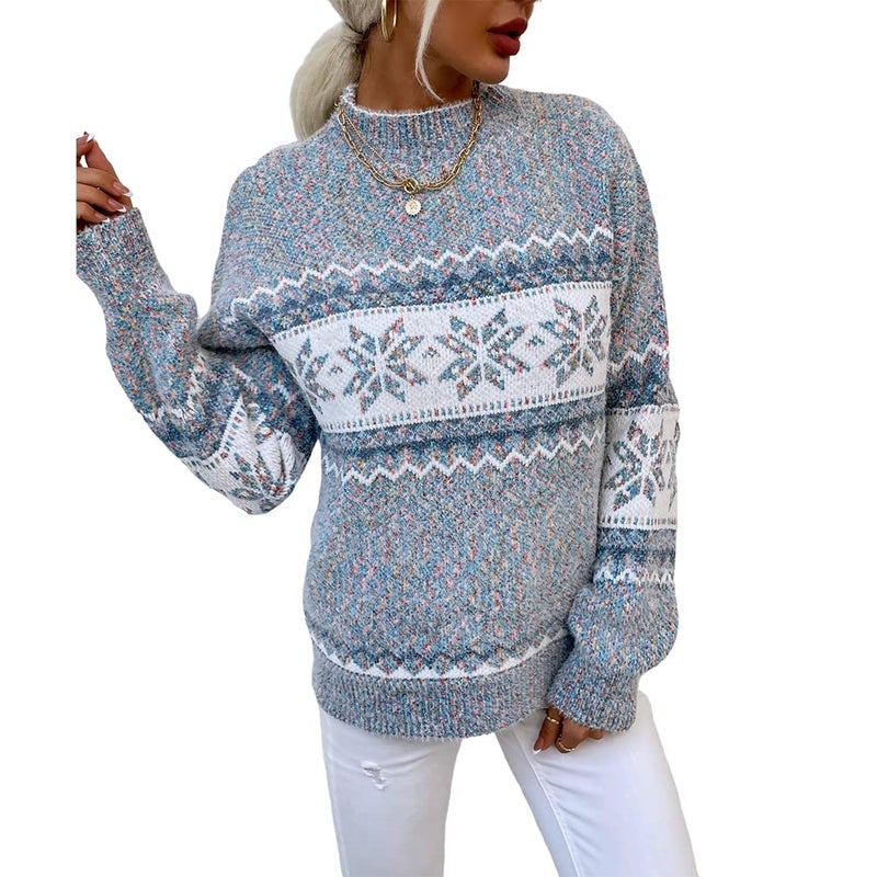 JUNBOON Women's Crewneck Long Sleeve Christmas Snowflake Holiday Pullover Sweater Jumper - Image 2