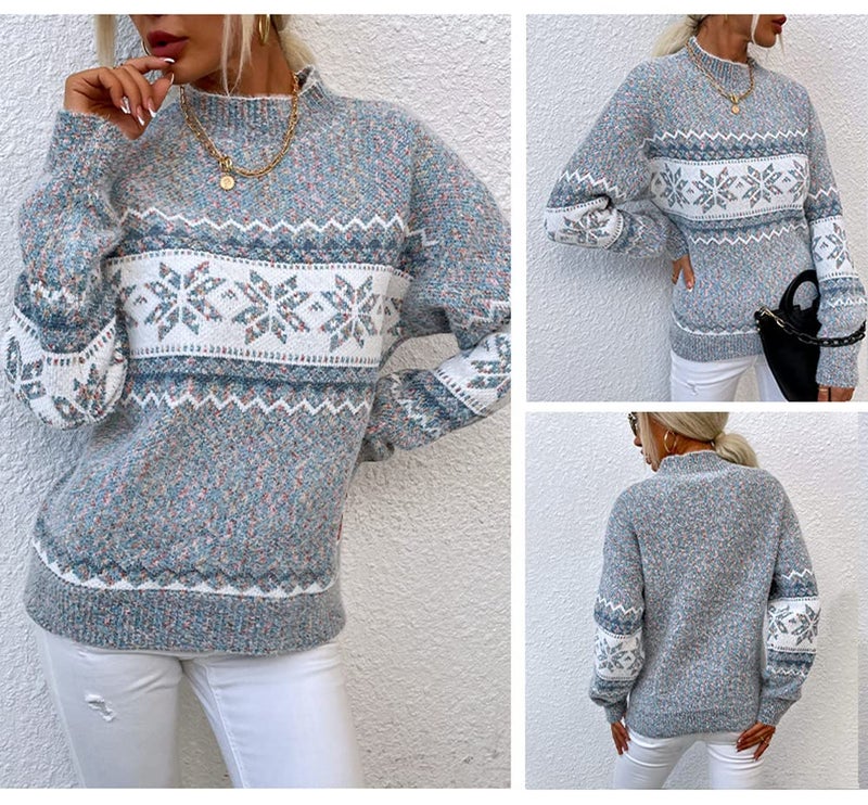 JUNBOON Women's Crewneck Long Sleeve Christmas Snowflake Holiday Pullover Sweater Jumper - Image 5