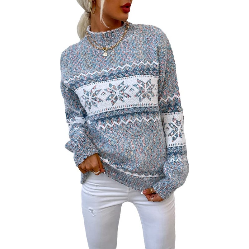 JUNBOON Women's Crewneck Long Sleeve Christmas Snowflake Holiday Pullover Sweater Jumper - Image 1