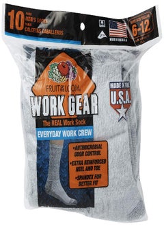 FRUIT OF THE LOOM Fruit of the Loom Men's 10 Pack Everyday Work Crew Socks, Grey, Shoe Size: 6-12 (Sock Size: 10-13)  - Image 2