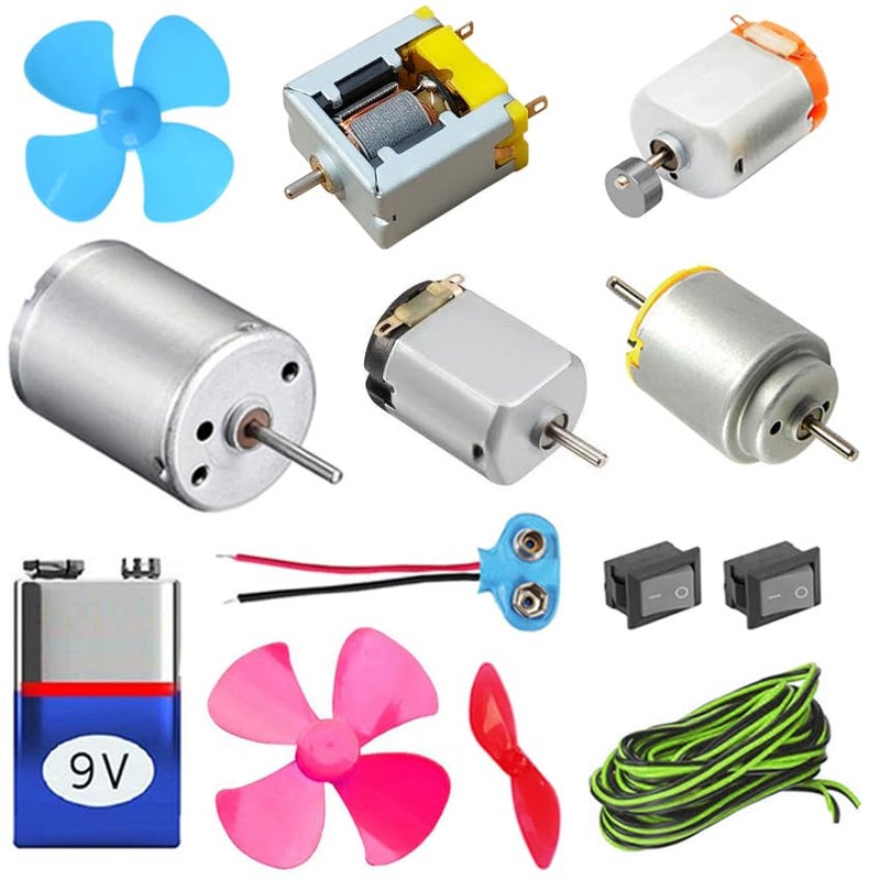 Kit4Curious Special Motor Kit - Open DC Motor, Vibration Motor, Dynamo Motor, Double Shaft Motor, DIY Toy Motor Kit with Switch, Wire, Connector, 9V Battery, Fan - Image 3