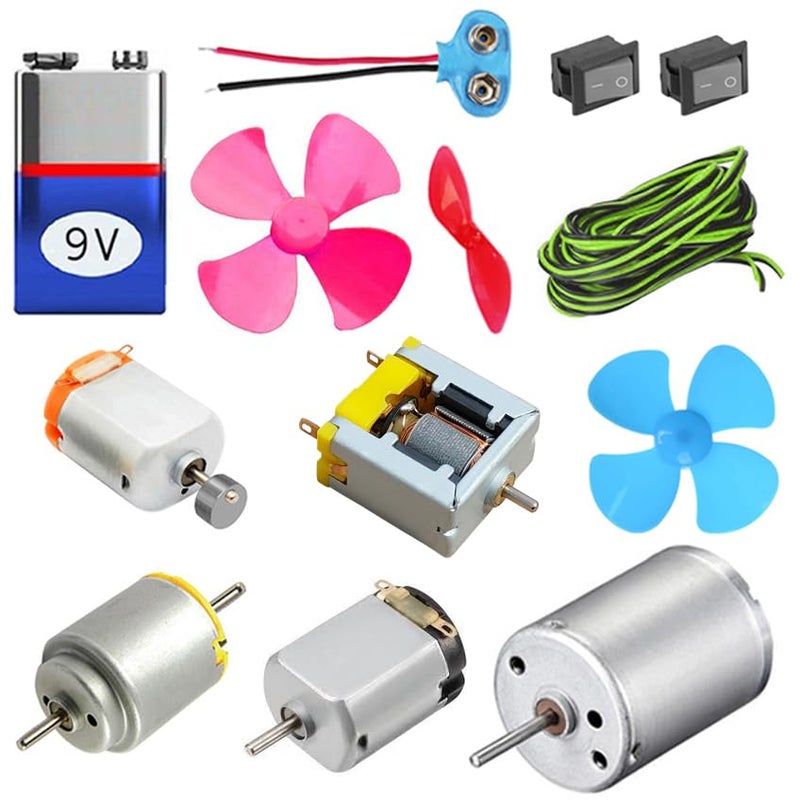 Kit4Curious Special Motor Kit - Open DC Motor, Vibration Motor, Dynamo Motor, Double Shaft Motor, DIY Toy Motor Kit with Switch, Wire, Connector, 9V Battery, Fan - Image 2