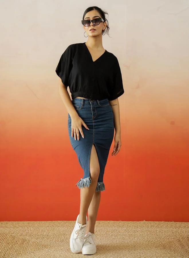 sanskrutihomes Sanskrutihomes Solid Extended Sleeves V-Neck Cotton Top