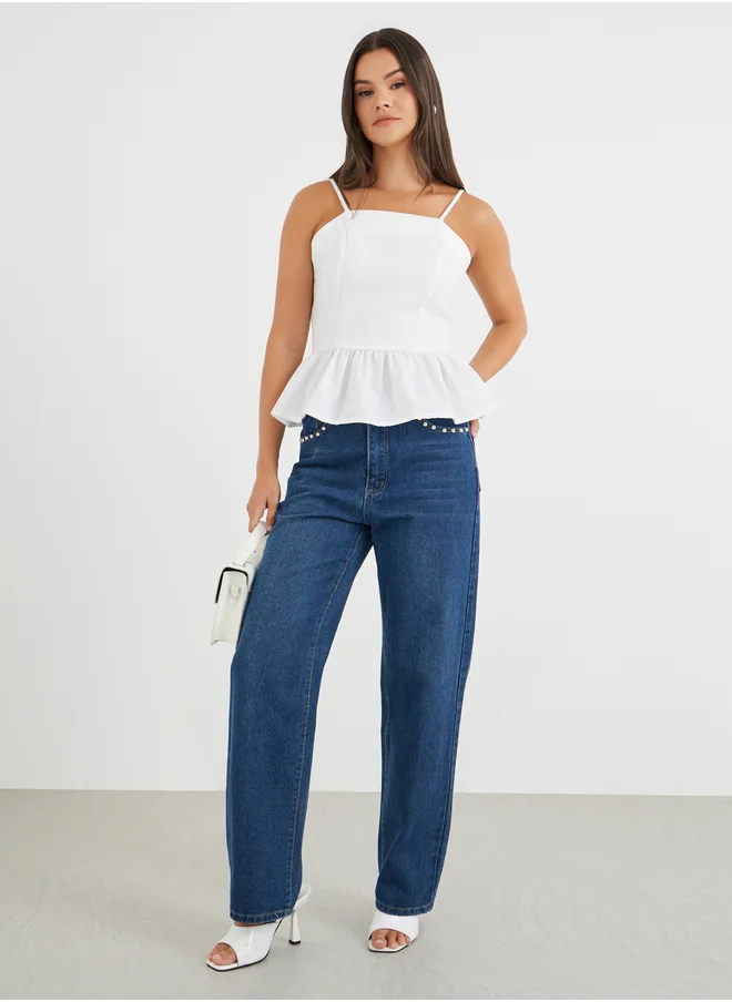 ستايلي Styli Solid Strappy Peplum Top