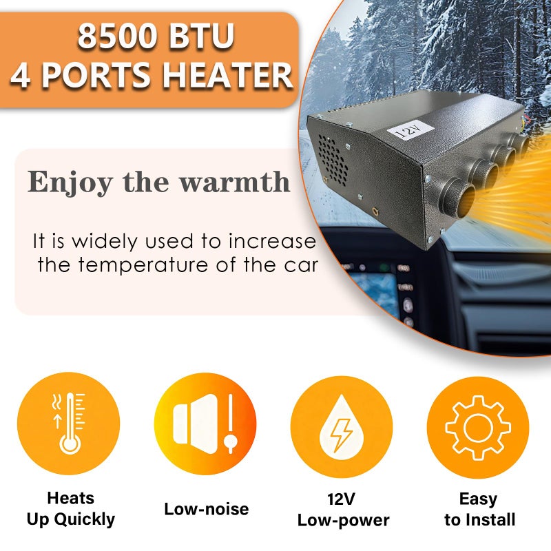 XuSha Hydronic Heater 12V 4 Front Vents, Compact Design, Portable Assembly Mountable Switch 3-Speed Fan 80 CFM Airflow 8500 BTU of Heat, fits for Car/Truck/Boat/RV - Image 3