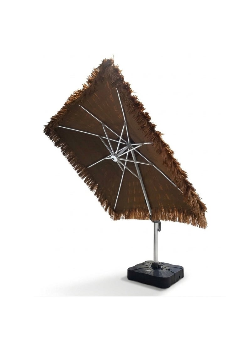 2.5x2.5M Solar LED Cantilever Garden Umbrella with Aluminum Frame and 130L Water Base