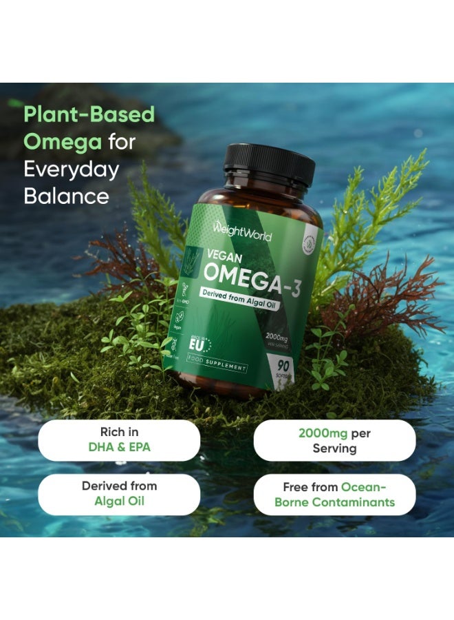 WeightWorld Vegan Omega 3 Supplement - 2000mg per Serving - 90 Softgels - 45 Days Supply - Derived from Algal Oil - 2 Softgels a Day - DHA and EPA-Rich Oil - Omega-3 Nutritional Supplements - Image 2
