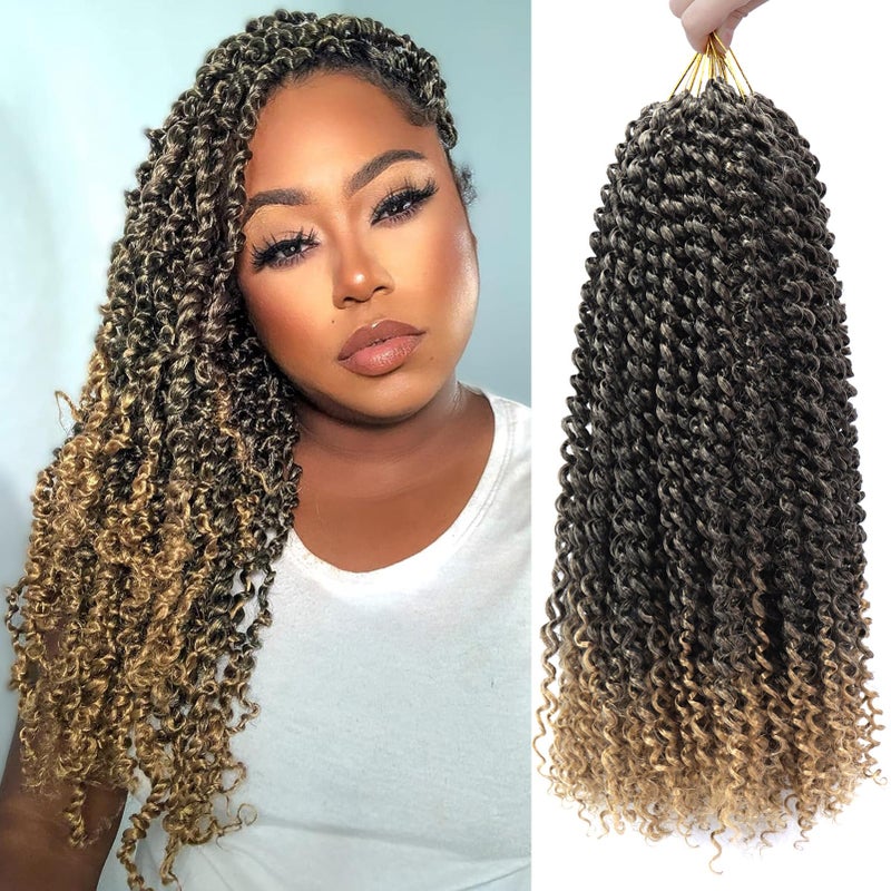 Dorsanee Ombre Honey Blonde Passion Twist Hair 18 Inch 7 Packs Water Wave Crochet Hair Long Bohemian Curly Braiding Hair for Butterfly Locs Faux Locs Boho Style Spring Twist Crochet Braids T27