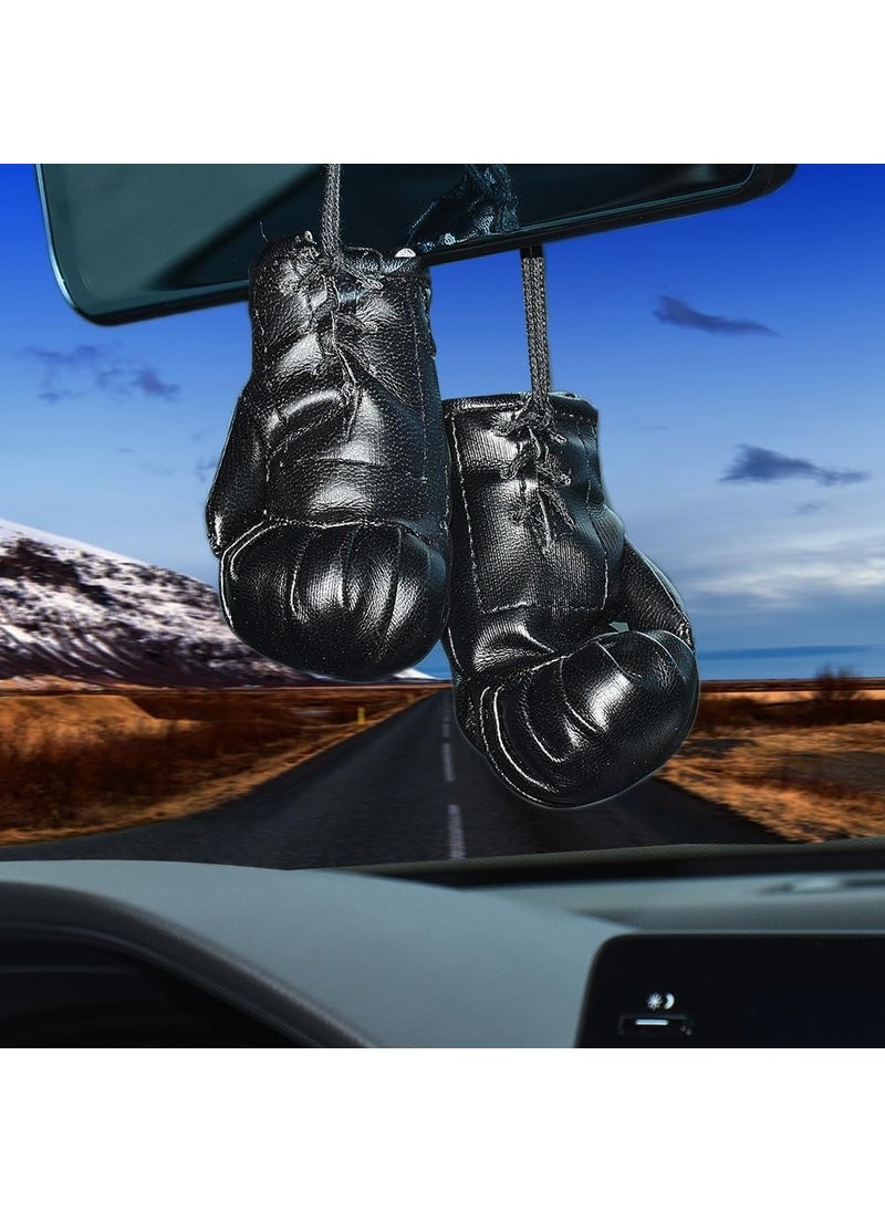 JSCARLIFE JSCARLIFE Mini Boxing Gloves for Car Mirror Miniature Punching Gloves Boxing Party Favors Holiday Christmas Ornament Hanging Decoration for Home Car Accessories Bag Keychain Black  - Image 2