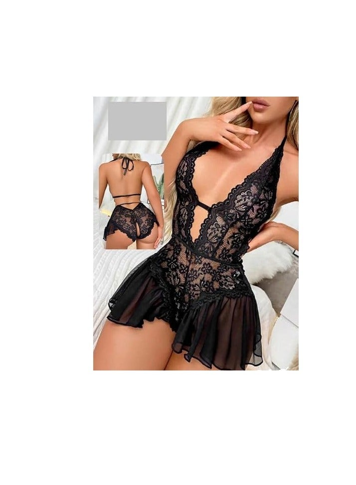 Short babydoll lingerie, black playsuits, elegant women’s nightgown, code 146 - Image 2