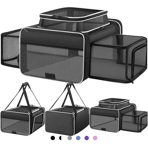SHARLOVY Top and 2 Sides Expandable Cat Carrier 18x13.5x9.5, TSA Airline Approved Dog Carriers for Small Dogs, Soft-Sided Pet Carrier with Self-Locking Zippers for Kitten,Rabbit,Puppy, Black White - Image 1