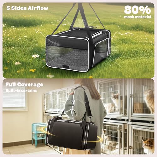 SHARLOVY Top and 2 Sides Expandable Cat Carrier 18x13.5x9.5, TSA Airline Approved Dog Carriers for Small Dogs, Soft-Sided Pet Carrier with Self-Locking Zippers for Kitten,Rabbit,Puppy, Black White - Image 3