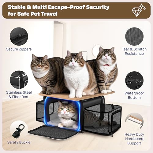 SHARLOVY Top and 2 Sides Expandable Cat Carrier 18x13.5x9.5, TSA Airline Approved Dog Carriers for Small Dogs, Soft-Sided Pet Carrier with Self-Locking Zippers for Kitten,Rabbit,Puppy, Black White - Image 5