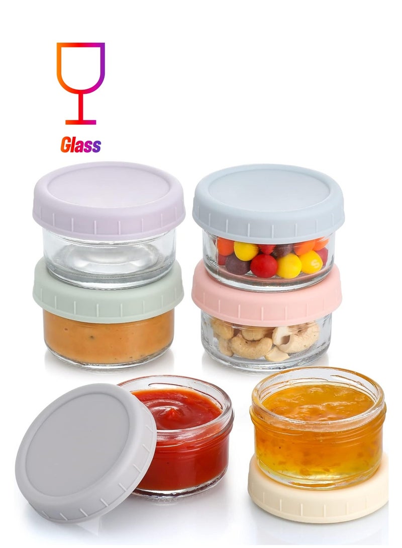 عام حاوية تتبيلة السلطة، 6 عبوات، بهارات زجاجية صغيرة بوزن 2.7 أونصة مع أغطية، مجموعة أكواب صلصة الغمس، مقاومة للتسرب وقابلة لإعادة الاستخدام لرحلة عمل صندوق الغداء. - Image 1