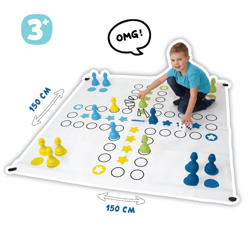 alldoro XXL Ludo Giant Board Game | 150x150cm PVC Playing Field | 16 Water/Sand-Fillable Pieces | XXL 8cm Dice | Indoor Outdoor Family Game Age 3+ - Image 2