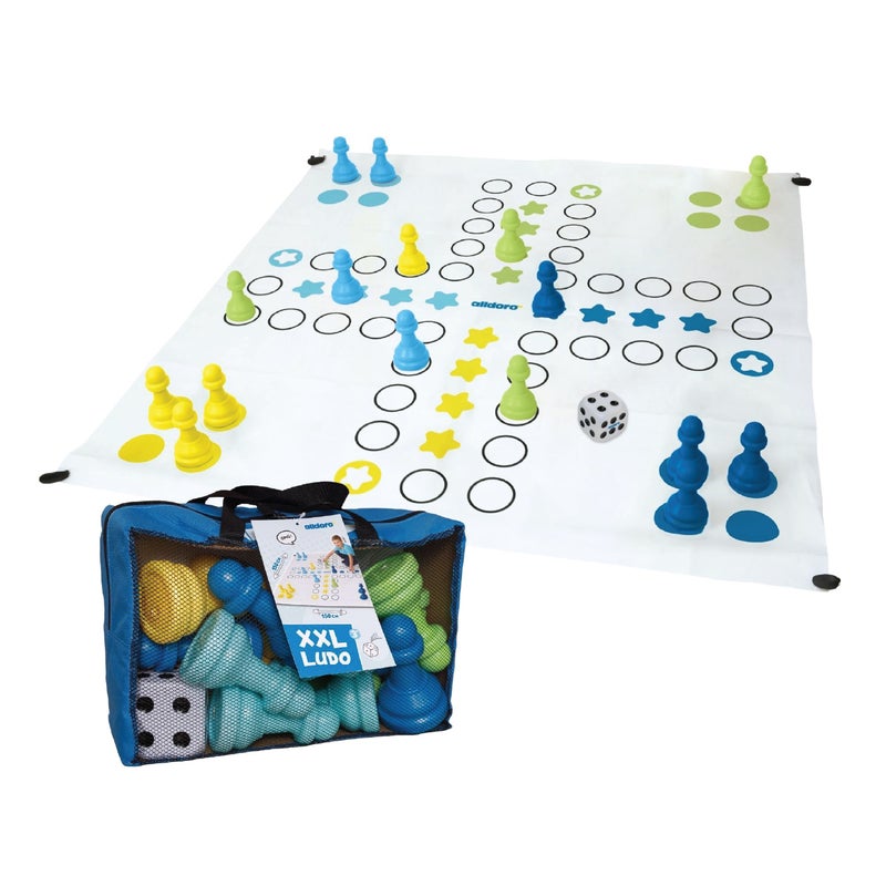 alldoro XXL Ludo Giant Board Game | 150x150cm PVC Playing Field | 16 Water/Sand-Fillable Pieces | XXL 8cm Dice | Indoor Outdoor Family Game Age 3+ - Image 1