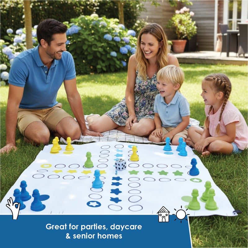 alldoro XXL Ludo Giant Board Game | 150x150cm PVC Playing Field | 16 Water/Sand-Fillable Pieces | XXL 8cm Dice | Indoor Outdoor Family Game Age 3+ - Image 4