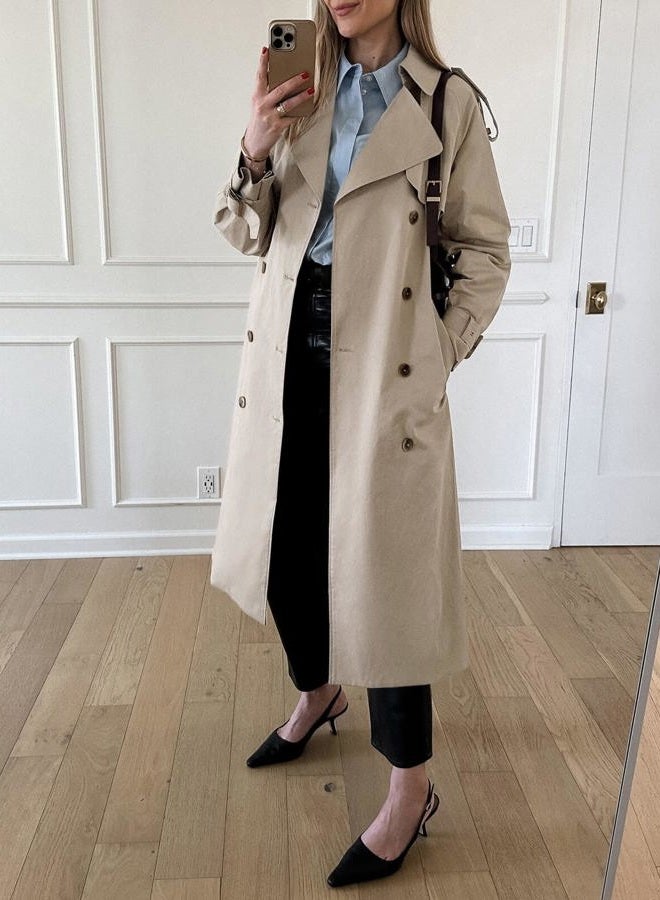 Cicy Bell Womens Long Trench Coat Double Breasted Classic Lapel Fall Overcoat with Belt - Image 2
