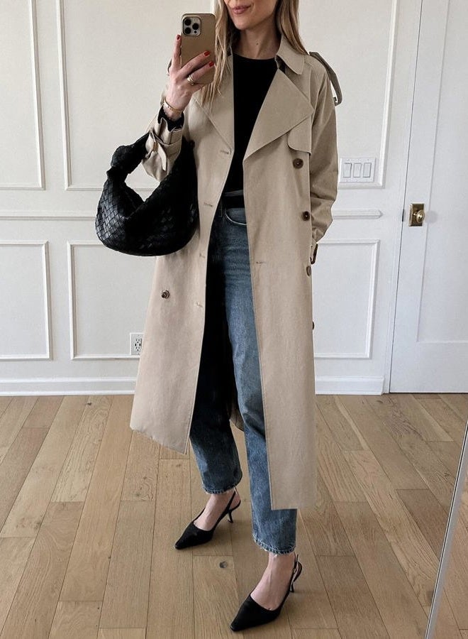 Cicy Bell Womens Long Trench Coat Double Breasted Classic Lapel Fall Overcoat with Belt - Image 3