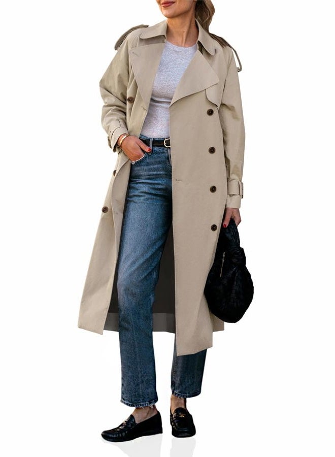 Cicy Bell Womens Long Trench Coat Double Breasted Classic Lapel Fall Overcoat with Belt - Image 1
