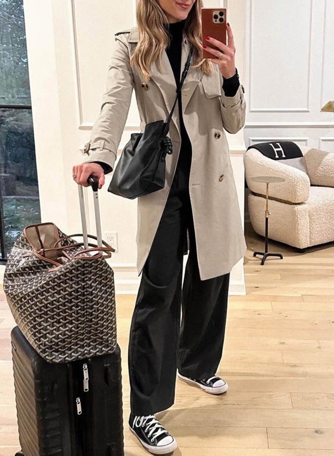 Cicy Bell Womens Long Trench Coat Double Breasted Classic Lapel Fall Overcoat with Belt - Image 4