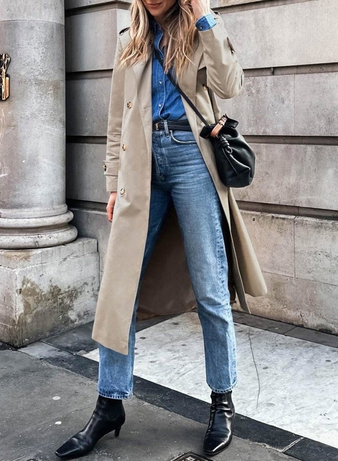 Cicy Bell Womens Long Trench Coat Double Breasted Classic Lapel Fall Overcoat with Belt - Image 5