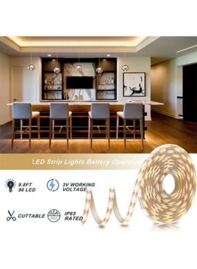 HOMESTAR Battery Powered LED Strip Lights with Remote Warm White, 8 Modes, Dimmable, Timer, Self-Adhesive, Cuttable, Waterproof, for TV, Kitchen, Cupboard, Bedroom Decor - Image 5