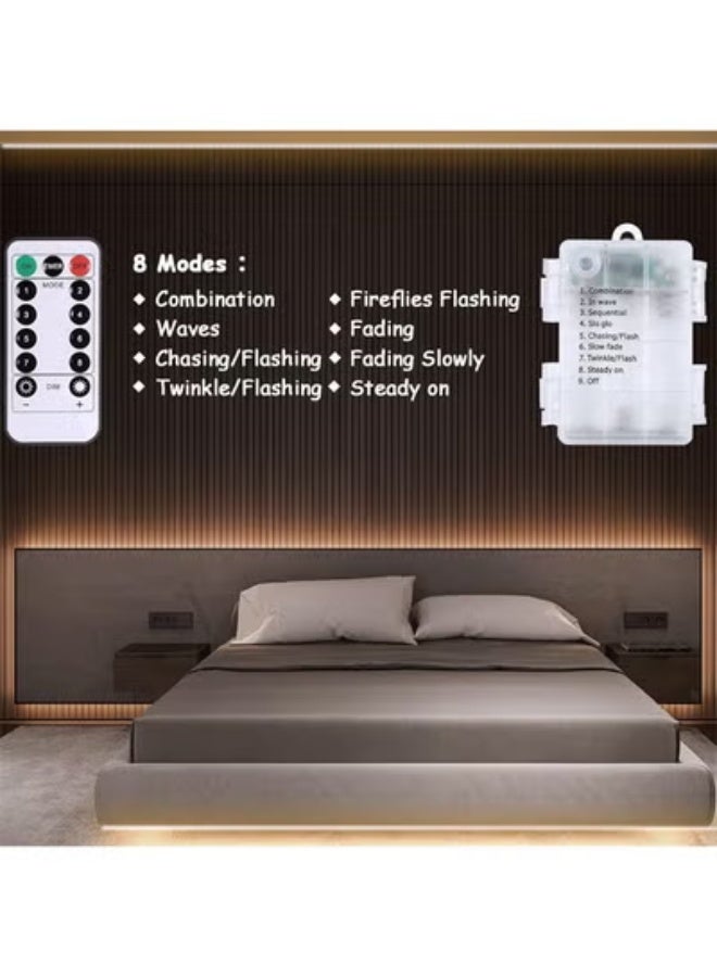 HOMESTAR Battery Powered LED Strip Lights with Remote Warm White, 8 Modes, Dimmable, Timer, Self-Adhesive, Cuttable, Waterproof, for TV, Kitchen, Cupboard, Bedroom Decor - Image 2