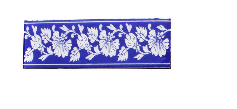 Shiv Kripa Blue Pottery 6pcs 2x6 Inch Blue Ceramic Wall Tiles, Peel & Stick, Modern Floral Border, Home, Kitchen, Bathroom Decor - Image 2