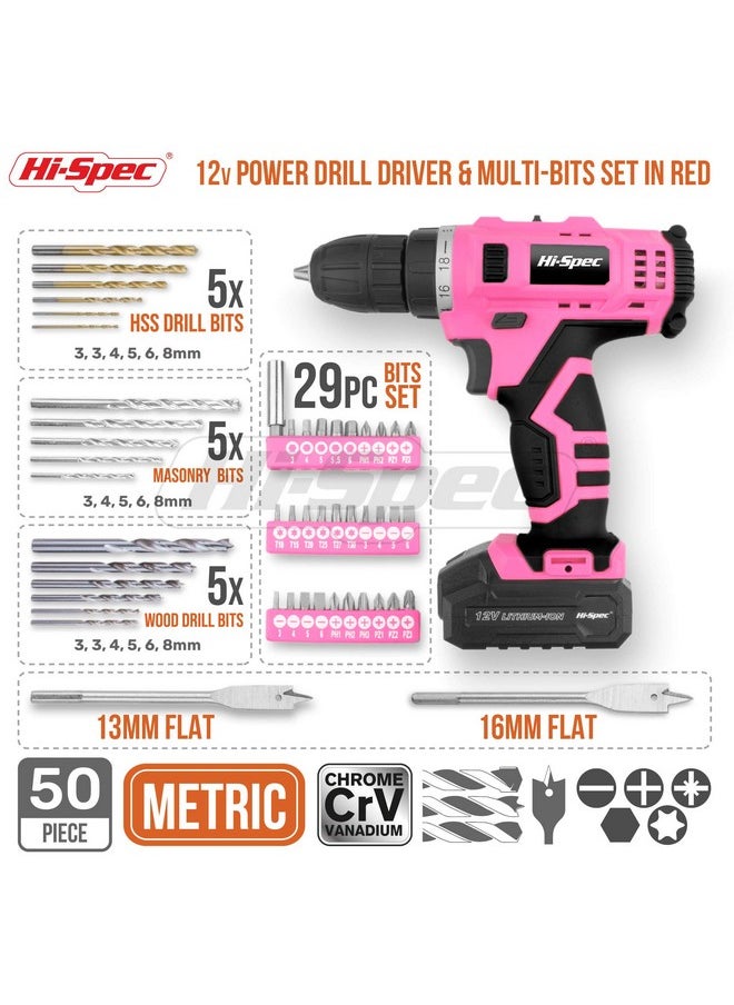 Hi-Spec Drill 50 Piece 12V Pink Drill Driver & Multi Bit Set. High Speed Cordless & Rechargeable Electric Power Drills & Screwdriver for Household DIY. Complete in a Carry Case - pzsku/Z84F2FE553A710F7BEE23Z/45/_/1740982661/9729399f-365d-4c68-9422-9bb8c4087553