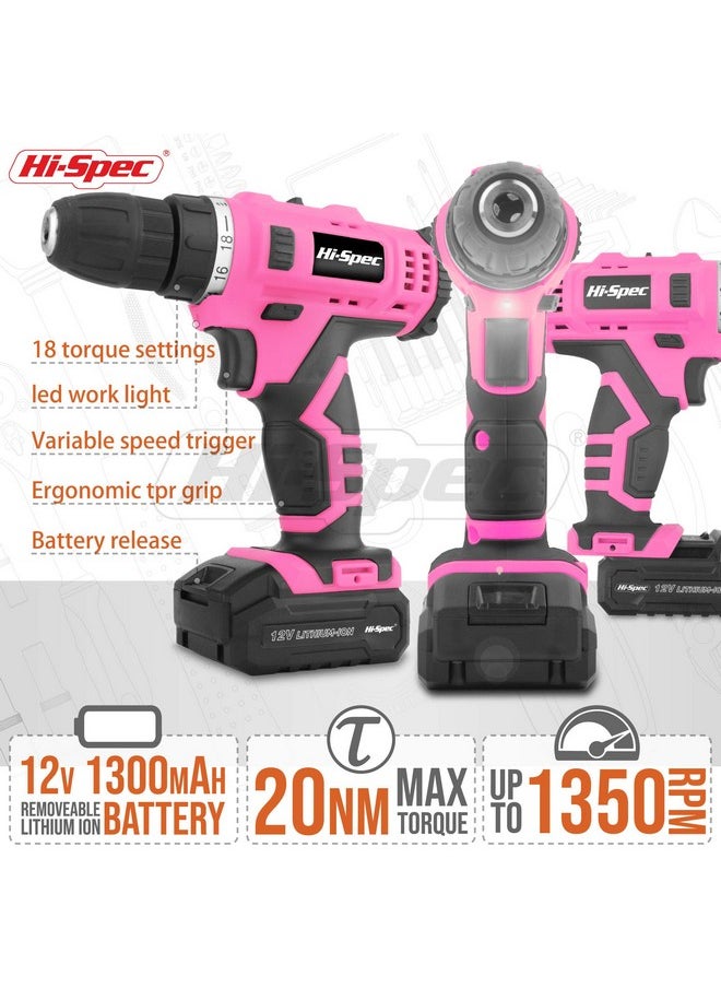 Hi-Spec Drill 50 Piece 12V Pink Drill Driver & Multi Bit Set. High Speed Cordless & Rechargeable Electric Power Drills & Screwdriver for Household DIY. Complete in a Carry Case - pzsku/Z84F2FE553A710F7BEE23Z/45/_/1740982661/9d0da89c-0106-4315-bc83-b46c4851d40c